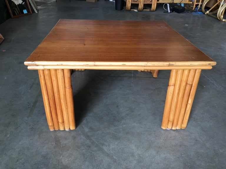 Restored Rattan Corner Side Table with Removable Mahogany Second Tier - 7