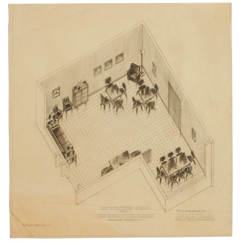 1955 Recreation Room Architectural Rendering by Rucker Fuller - 2