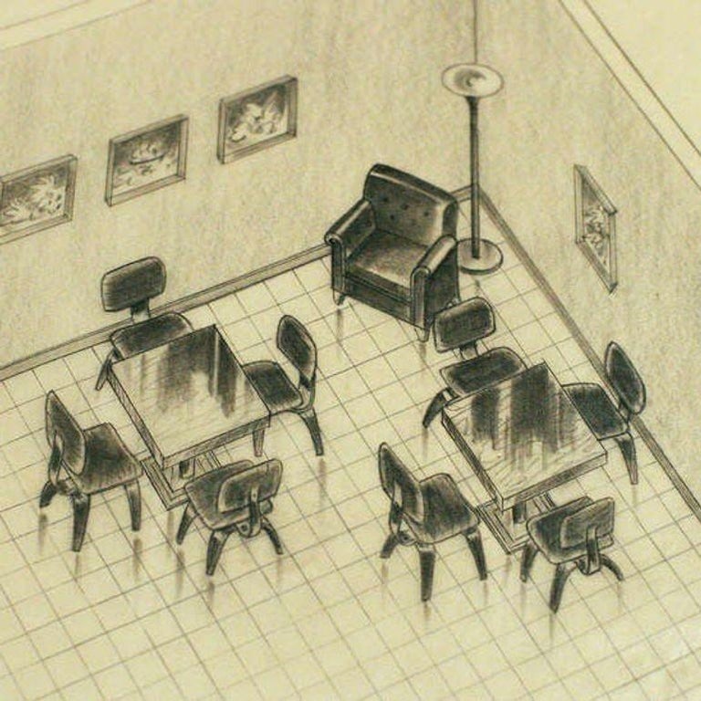 1955 Recreation Room Architectural Rendering by Rucker Fuller - 5