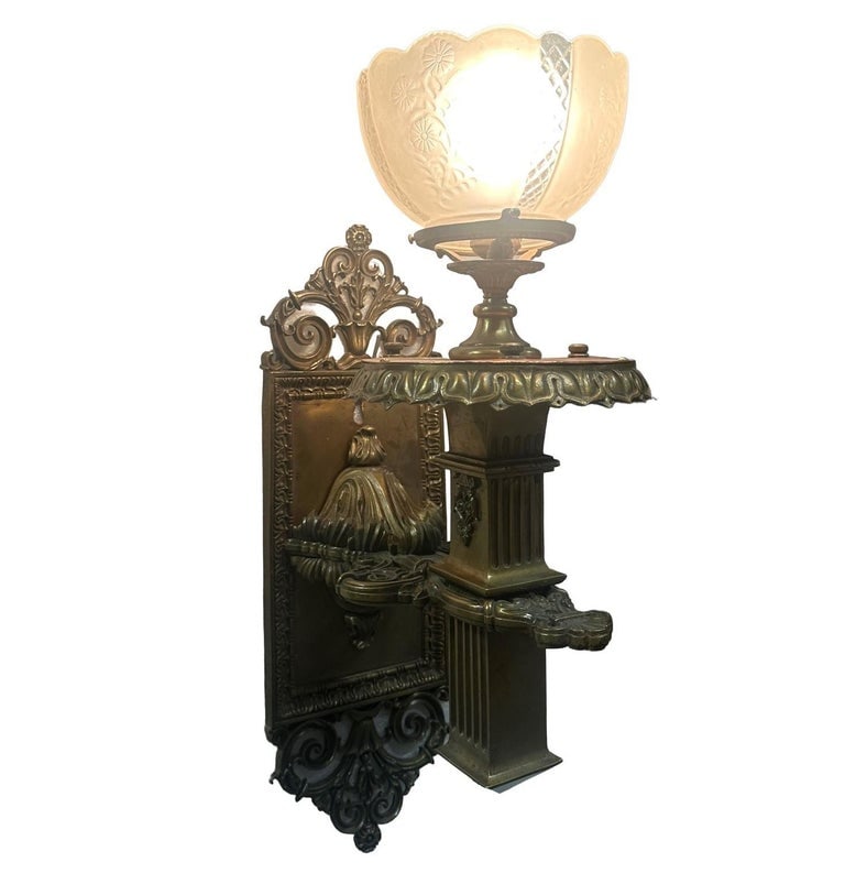 Bronze & Copper Edwardian era Torchiere Electric Wall Sconce, 2 Available - 4