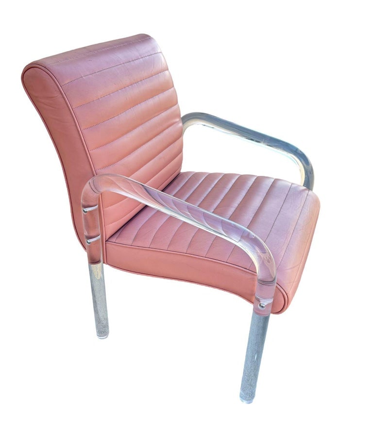 Lucite and Leather Lounge Chairs by Leon Frost, Signed - 4