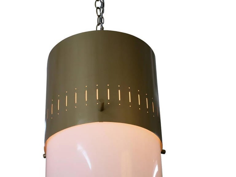 Midcentury Cylinder Pendant Pair in Gold, circa 1950 - 6