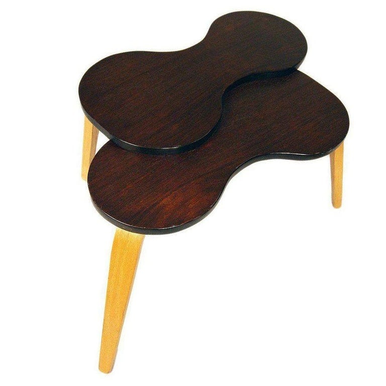 Jens Risom Style Two-tone Stepped Biomorphic Bent Plywood & Mahogany Side Table - 3