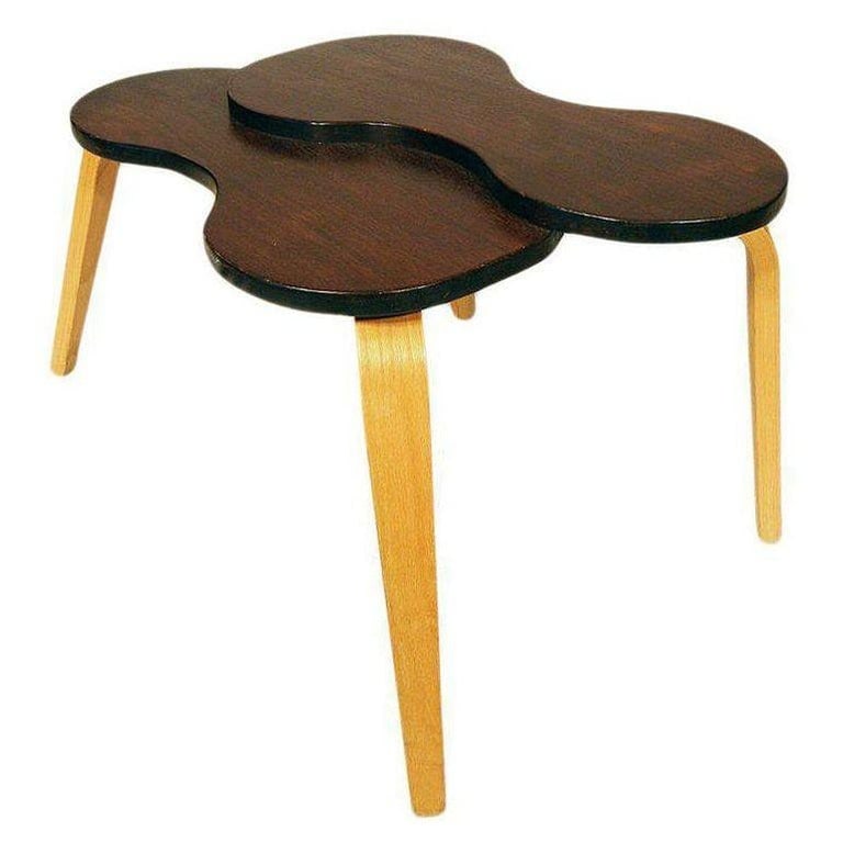 Jens Risom Style Two-tone Stepped Biomorphic Bent Plywood & Mahogany Side Table - 4