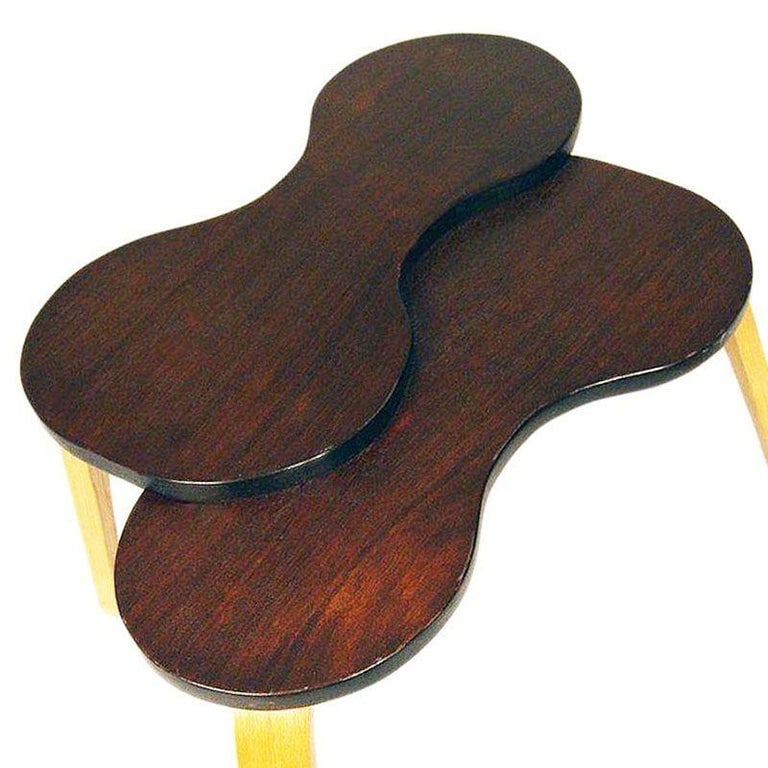 Jens Risom Style Two-tone Stepped Biomorphic Bent Plywood & Mahogany Side Table - 7