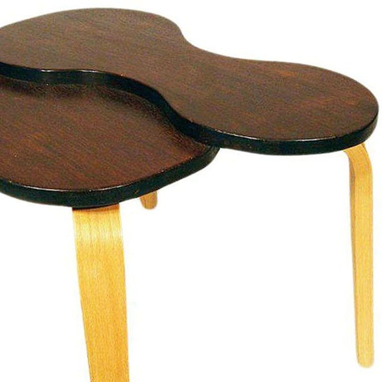 Jens Risom Style Two-tone Stepped Biomorphic Bent Plywood & Mahogany Side Table - 8