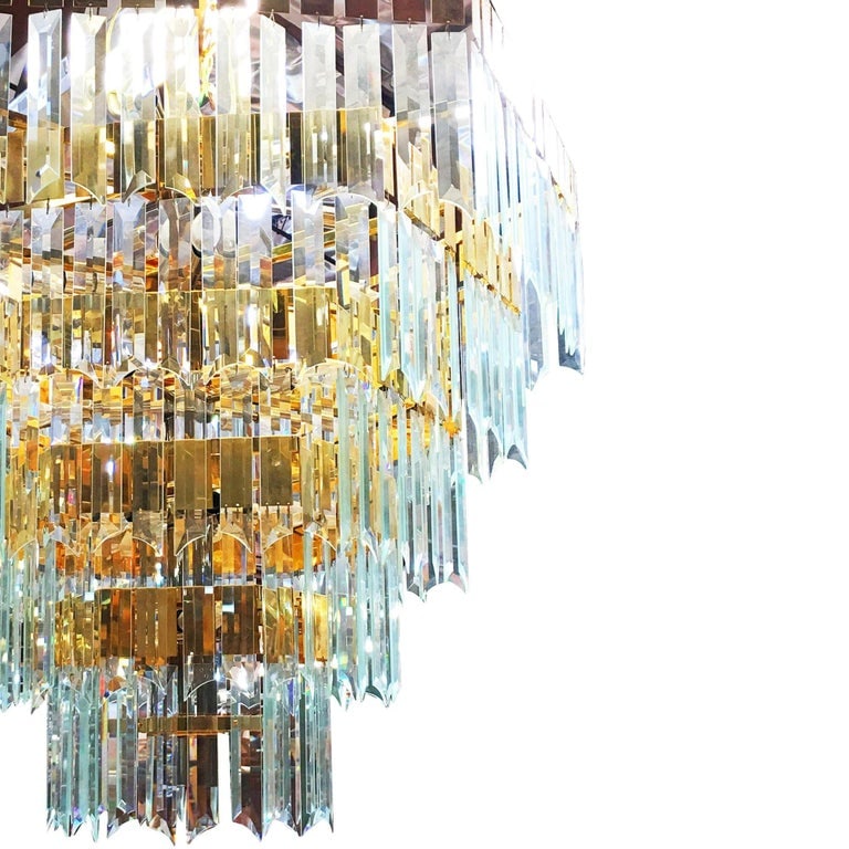 1970's Late Modernist Hanging Crystal and Brass Chandelier, 2 Available - 6