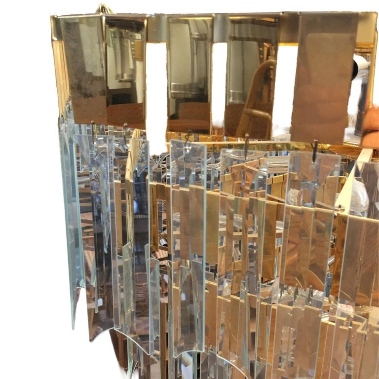 1970's Late Modernist Hanging Crystal and Brass Chandelier, 2 Available - 7