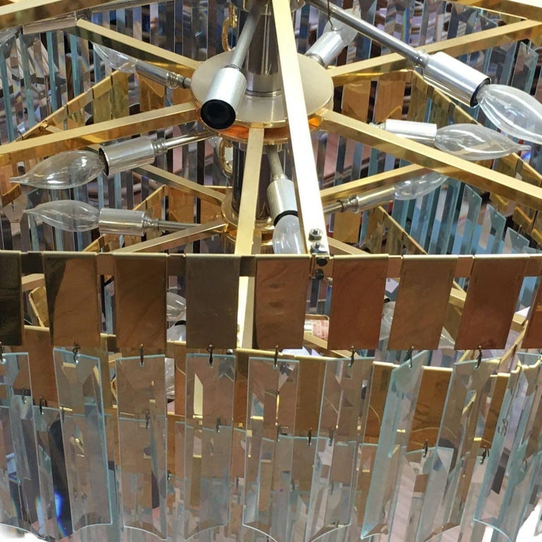 1970's Late Modernist Hanging Crystal and Brass Chandelier, 2 Available - 9