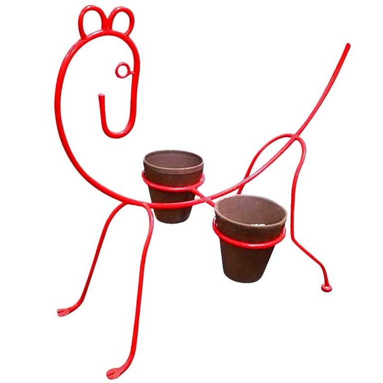 Large and Playful Frederick Weinberg Style Wire Horse sculpture Planter Stand - 2