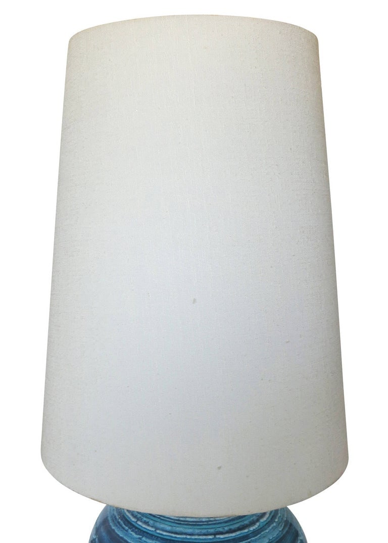Midcentury Variegated Blue Striped Glaze Ceramic Lamp - 3