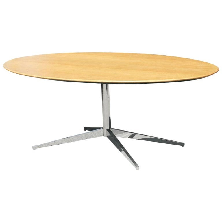 Florence Knoll Oak and Re-Chromed Steel Base Dining or Conference Table - 2
