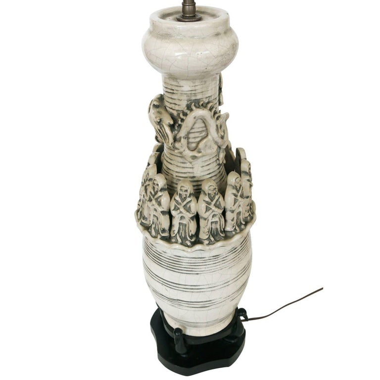 Art Pottery Ceremonial Monks with Dragon Table Lamp - 3