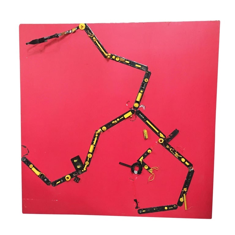 Abstract "Tronic Artey" Artography Large Mixed-Media Sculpture by Pasqual Bettio: Artography wall sculpture titled "Tronic Artery" Artography wall sculpture by Pasqual Bettio. Bio Senior Senator ret. J. Pasqual Bettio F.R.P.S. started his artistic career after graduating in