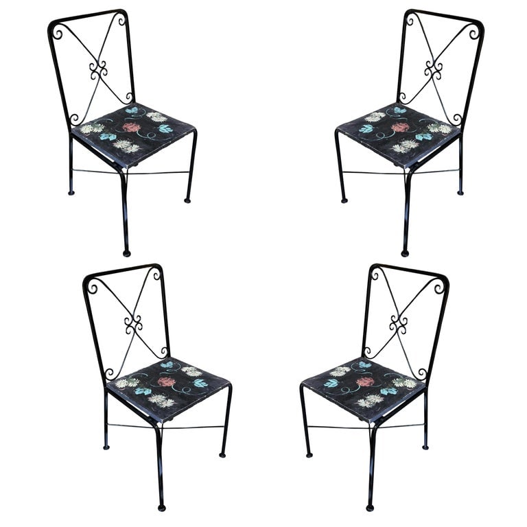 Scrolling Iron Patio/Outdoor Lounge Chair with Pad Seat, Set of Four - 2