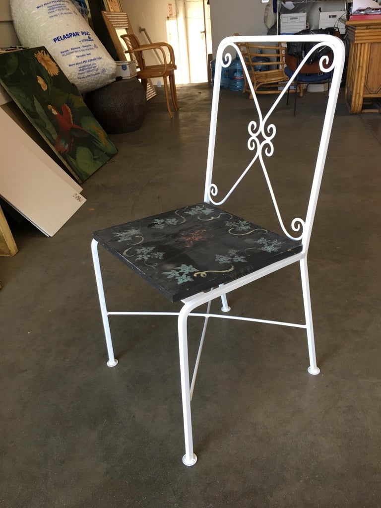 Scrolling Iron Patio/Outdoor Lounge Chair with Pad Seat, Set of Four - 6