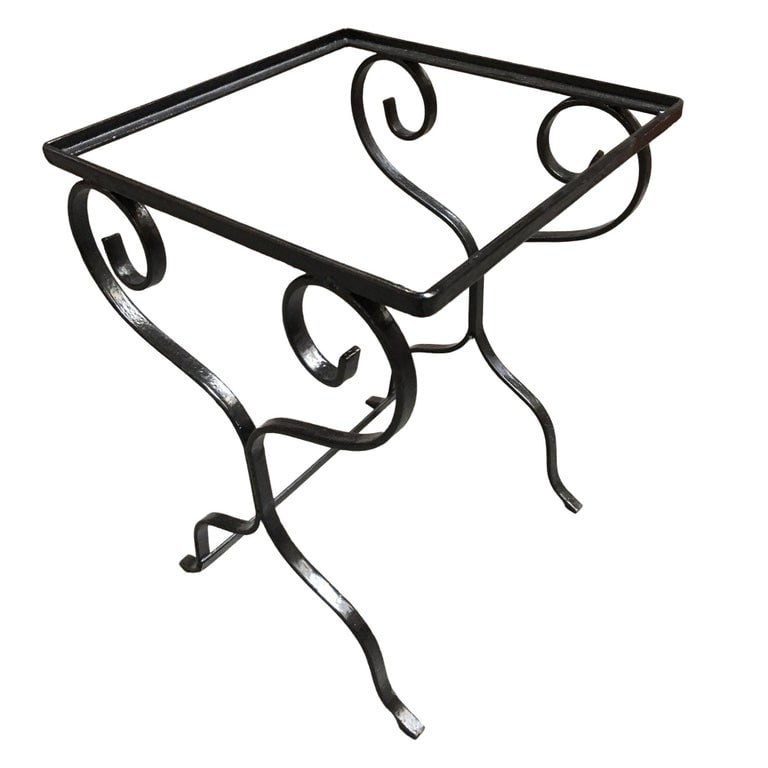 Midcentury Scrolling Iron Patio Nesting Side Tables with Glass Tops, Pair - 6