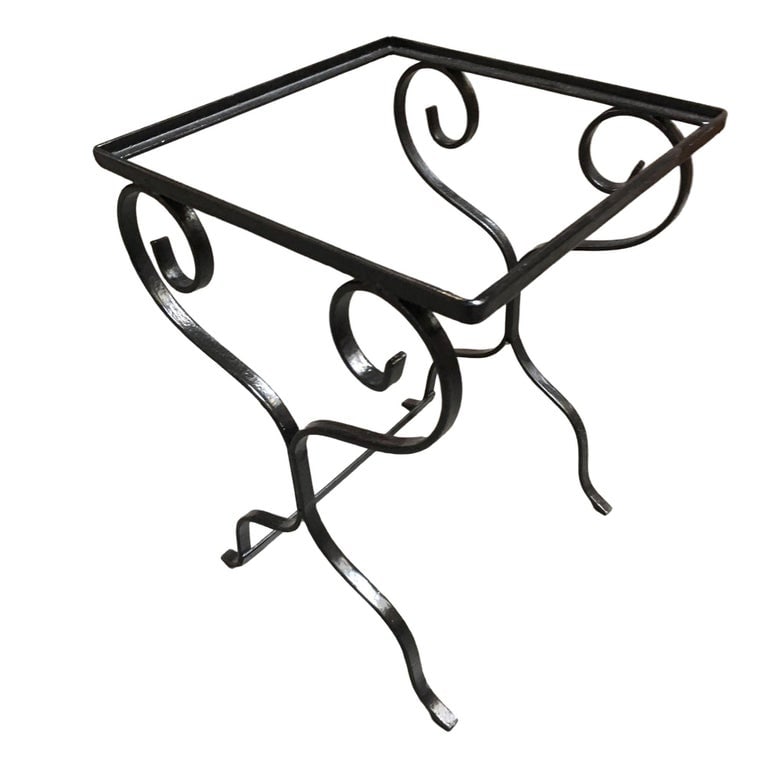 Midcentury Scrolling Iron Patio Nesting Side Tables with Glass Tops, Pair - 7