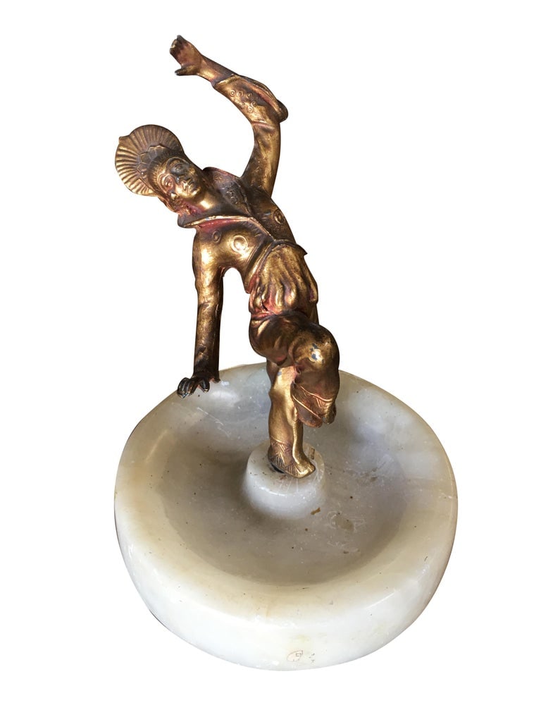 Art Deco Ashtray/Ring Tray with Female Harlequin Dancer Statue by Frankart - 3