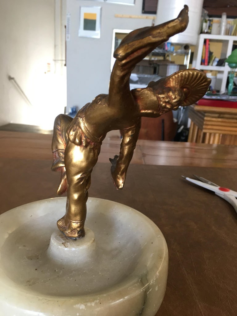 Art Deco Ashtray/Ring Tray with Female Harlequin Dancer Statue by Frankart - 6