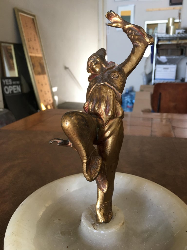 Art Deco Ashtray/Ring Tray with Female Harlequin Dancer Statue by Frankart - 7