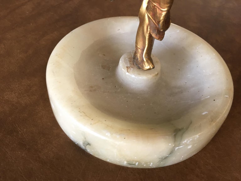 Art Deco Ashtray/Ring Tray with Female Harlequin Dancer Statue by Frankart - 8