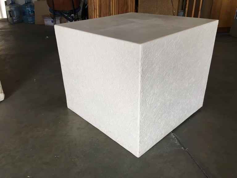 Large White Cube Pedestal Side Tables with Crane Relief, Pair of 1980s - 5