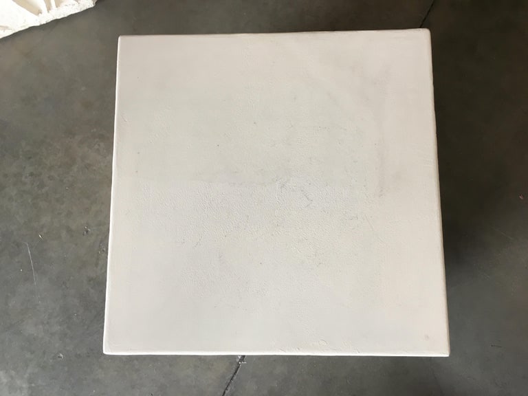 Large White Cube Pedestal Side Tables with Crane Relief, Pair of 1980s - 6