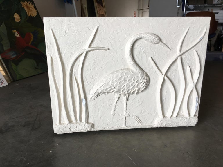 Large White Cube Pedestal Side Tables with Crane Relief, Pair of 1980s - 8