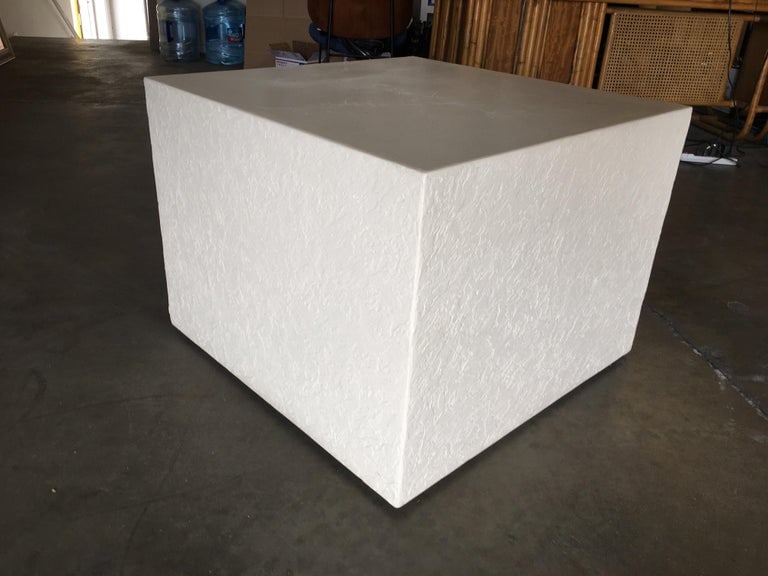 Large White Cube Pedestal Side Tables with Crane Relief, Pair of 1980s - 9