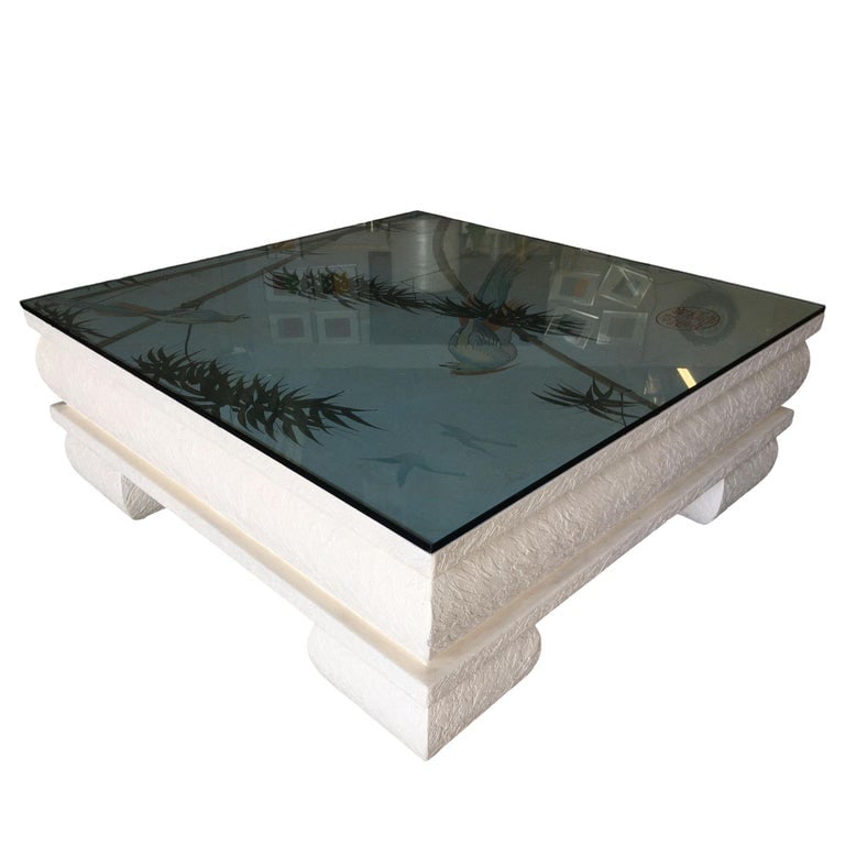 Large Neo Art Deco Coffee Table with Hand Painted Crane Pastel - 4