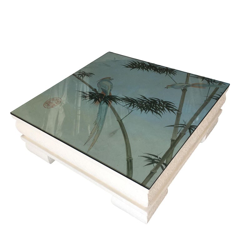 Large Neo Art Deco Coffee Table with Hand Painted Crane Pastel - 5