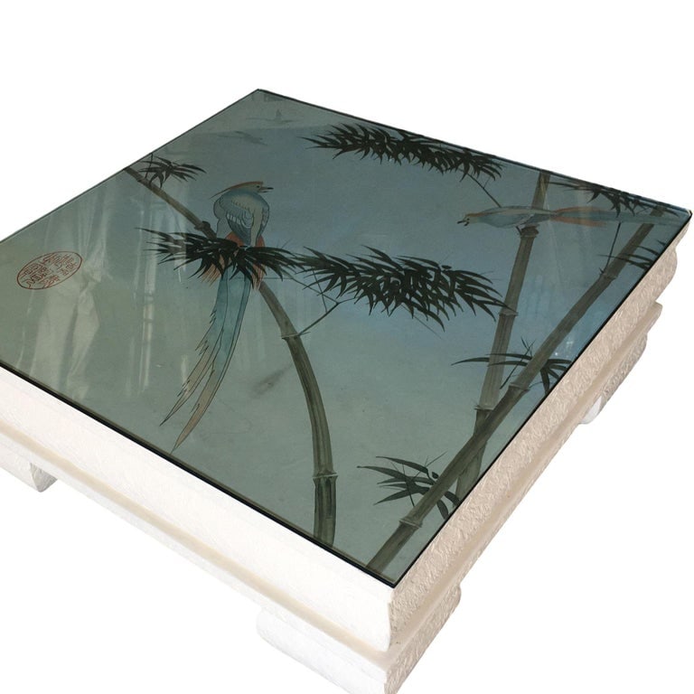 Large Neo Art Deco Coffee Table with Hand Painted Crane Pastel - 6