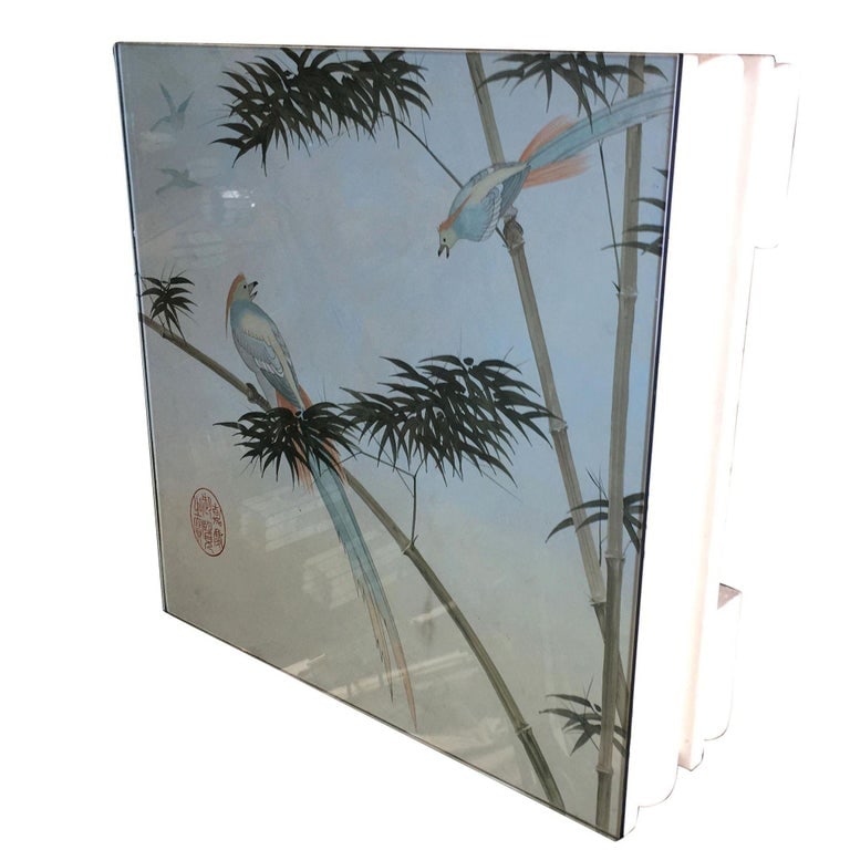 Large Neo Art Deco Coffee Table with Hand Painted Crane Pastel - 7
