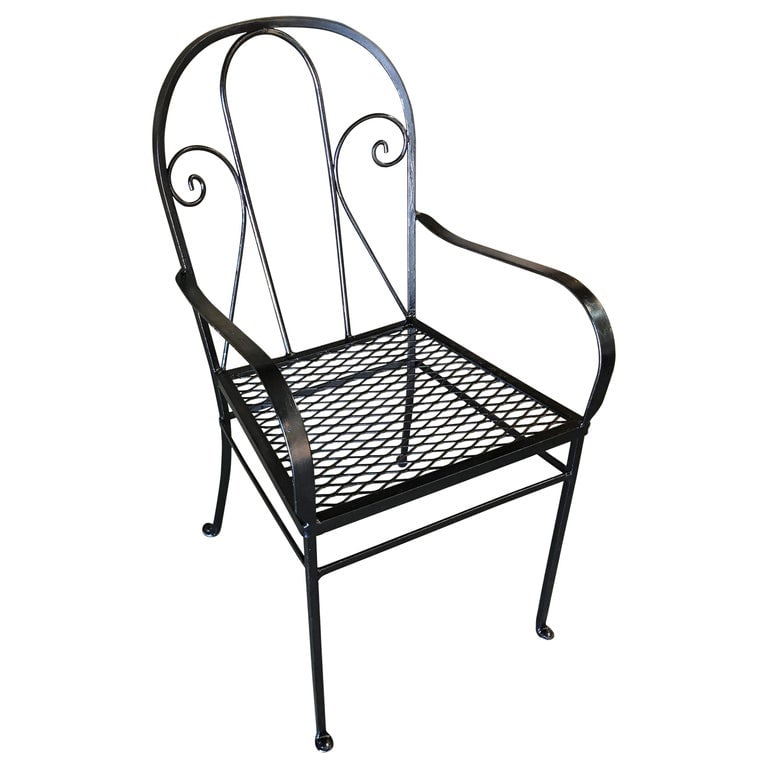 Iron Outdoor Patio Cafe Chair w/ Scrolling Back Iron , Pair - 2