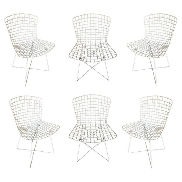 White Bertoia Steel Wire Side Chair With "X" Base by Knoll, Set of 6 - 2