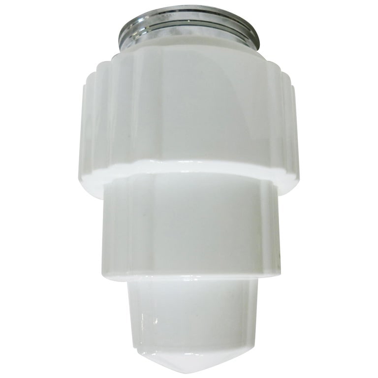 Large Art Deco Stepped Birthday Cake Skyscaper Ceiling Glass Globe Pendant - 2