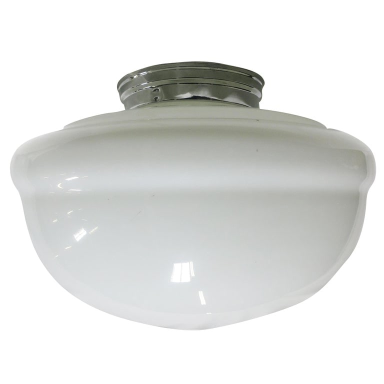 Large Schoolhouse Banded Oval Shape Ceiling Glass Globe Pendant - 2