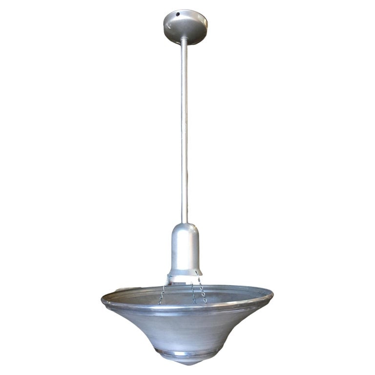 Art Deco Spun Aluminum Saucer Ceiling Pendant Lamp, 6 Available - 2