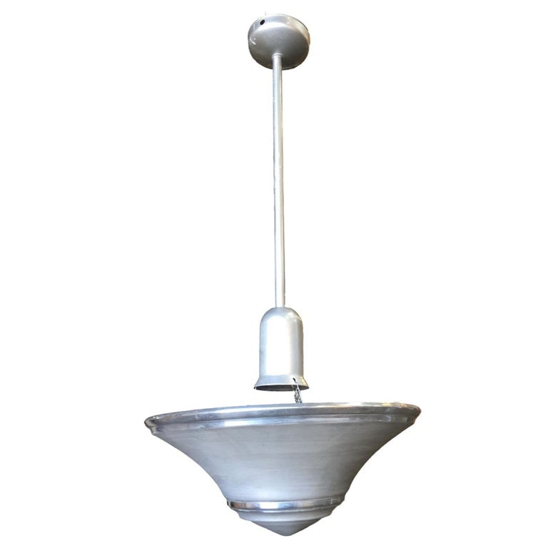 Art Deco Spun Aluminum Saucer Ceiling Pendant Lamp, 6 Available - 3