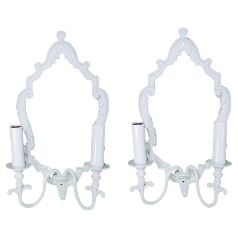 Pair of French Painted Bronze Mirrored Sconces - 2
