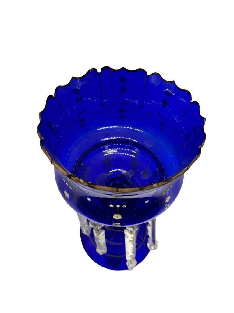 Victorian Cobalt Glass Hand-Cut and Gilded Luster Vase - 7