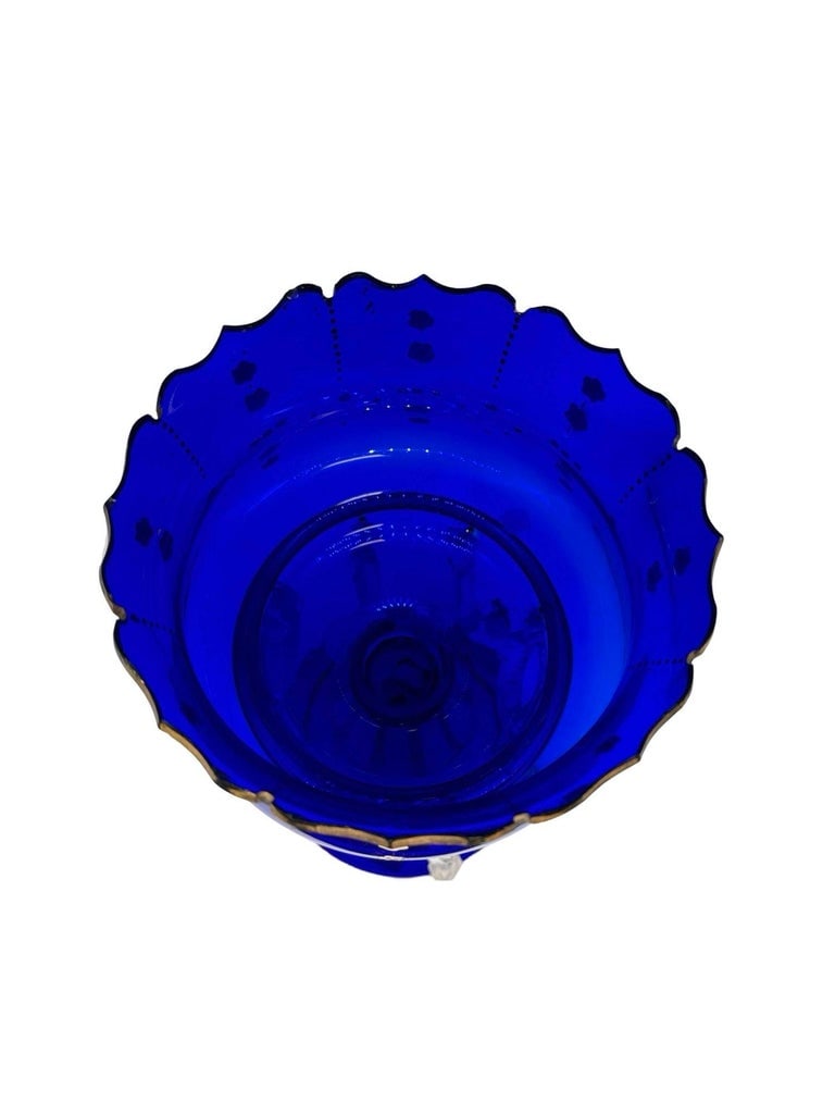 Victorian Cobalt Glass Hand-Cut and Gilded Luster Vase - 8