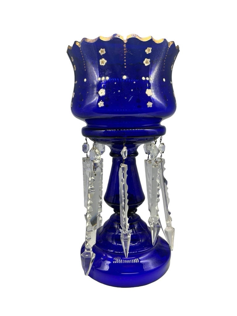 Victorian Cobalt Glass Hand-Cut and Gilded Luster Vase - 9