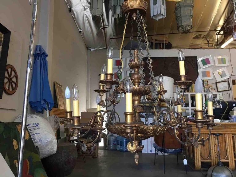 Custom Made Neo-Classic English 12 Arm Wood and Iron Chandelier - 10