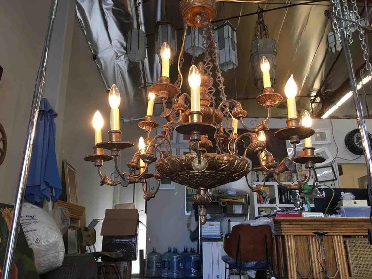 Custom Made Neo-Classic English 12 Arm Wood and Iron Chandelier - 4