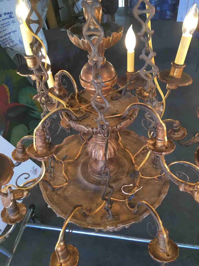 Custom Made Neo-Classic English 12 Arm Wood and Iron Chandelier - 5
