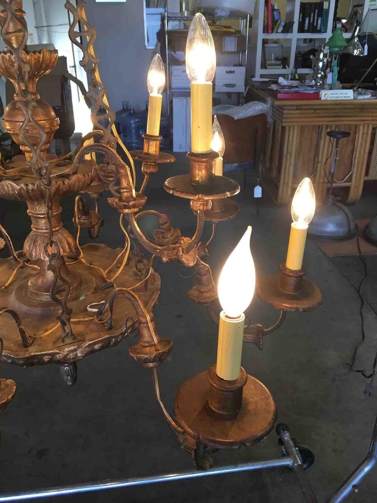 Custom Made Neo-Classic English 12 Arm Wood and Iron Chandelier - 6