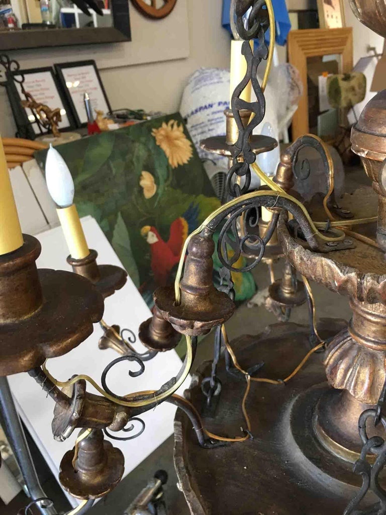 Custom Made Neo-Classic English 12 Arm Wood and Iron Chandelier - 9