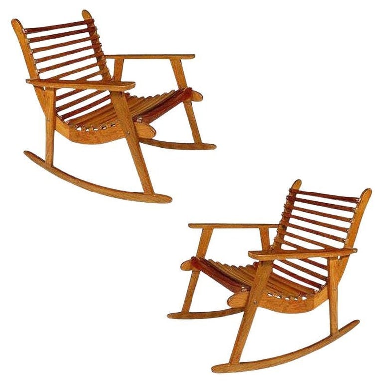 Mid-century Slat Wood Easy Rocking Chair by Michael Van Beuren for Domus, Pair - 2